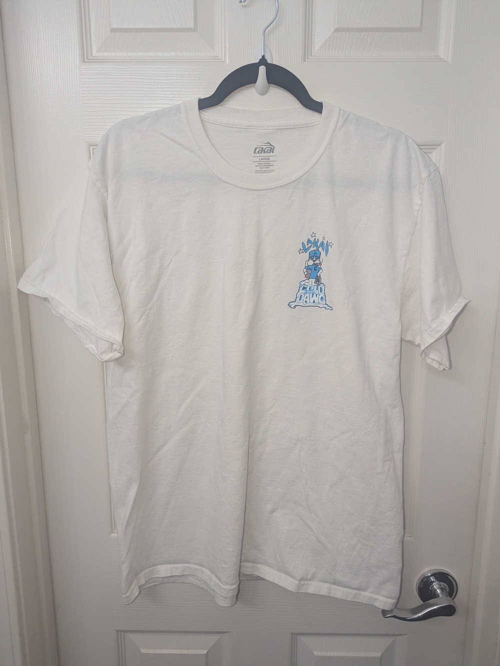 Lokai White Short Sleeve Tee with Small Blue Graphic